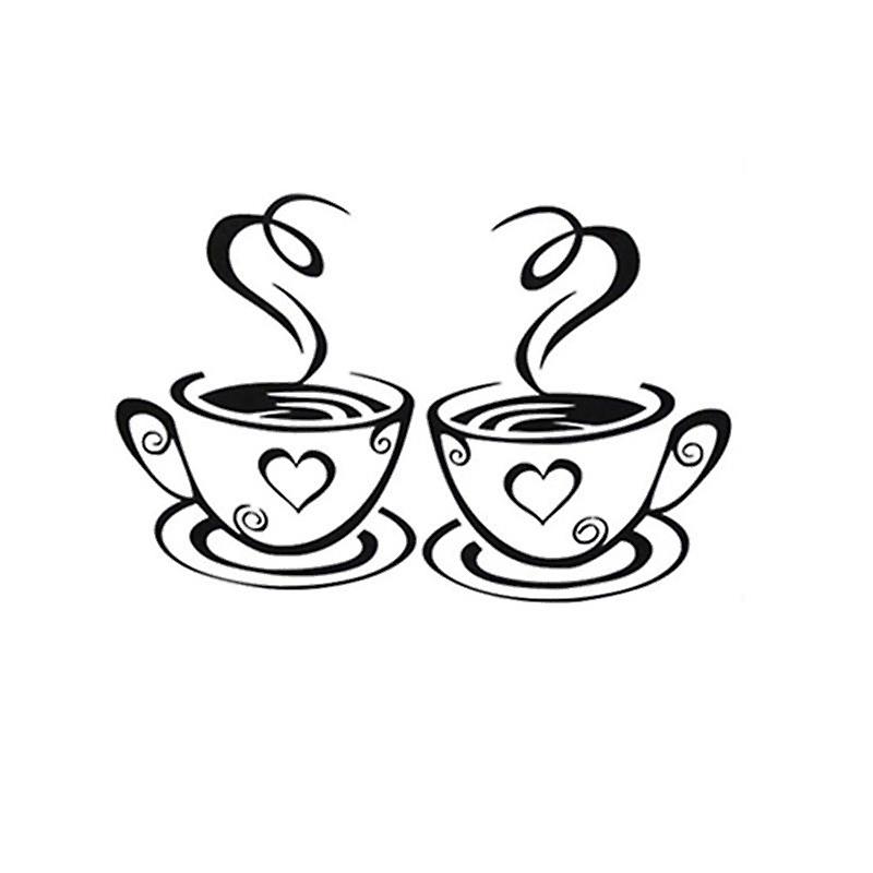 Wall Sticker Romantic Coffee Cups Pattern PVC Self-adhesive DIY Decal for Kitchen