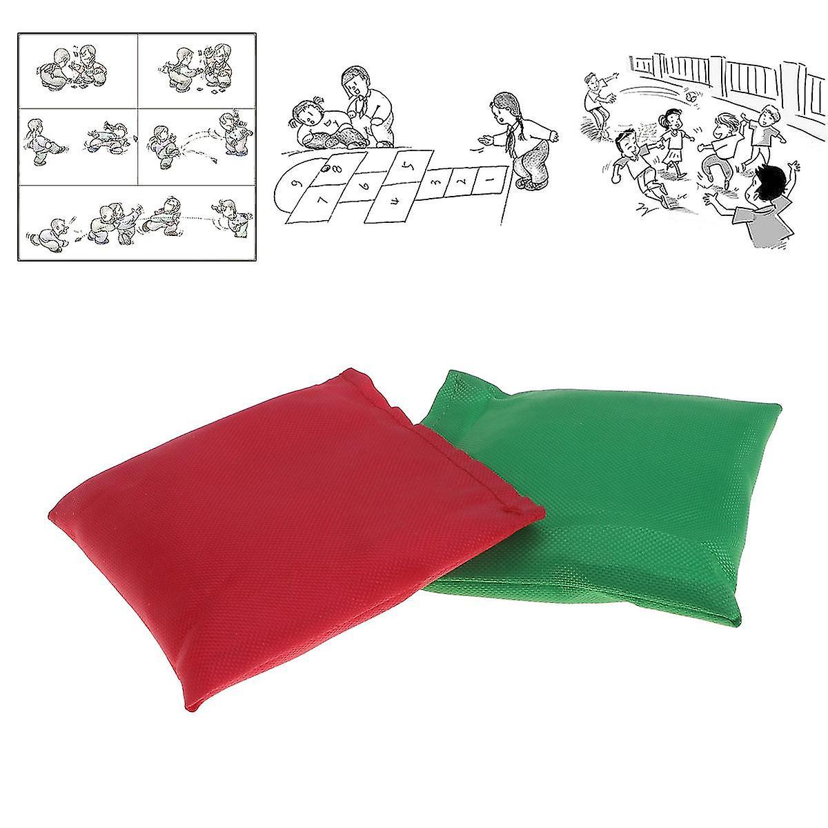 2pcs/set Children's Flat Shape Sandbag Ring Plastic Granules Small Size Sandbags Red And Green Color
