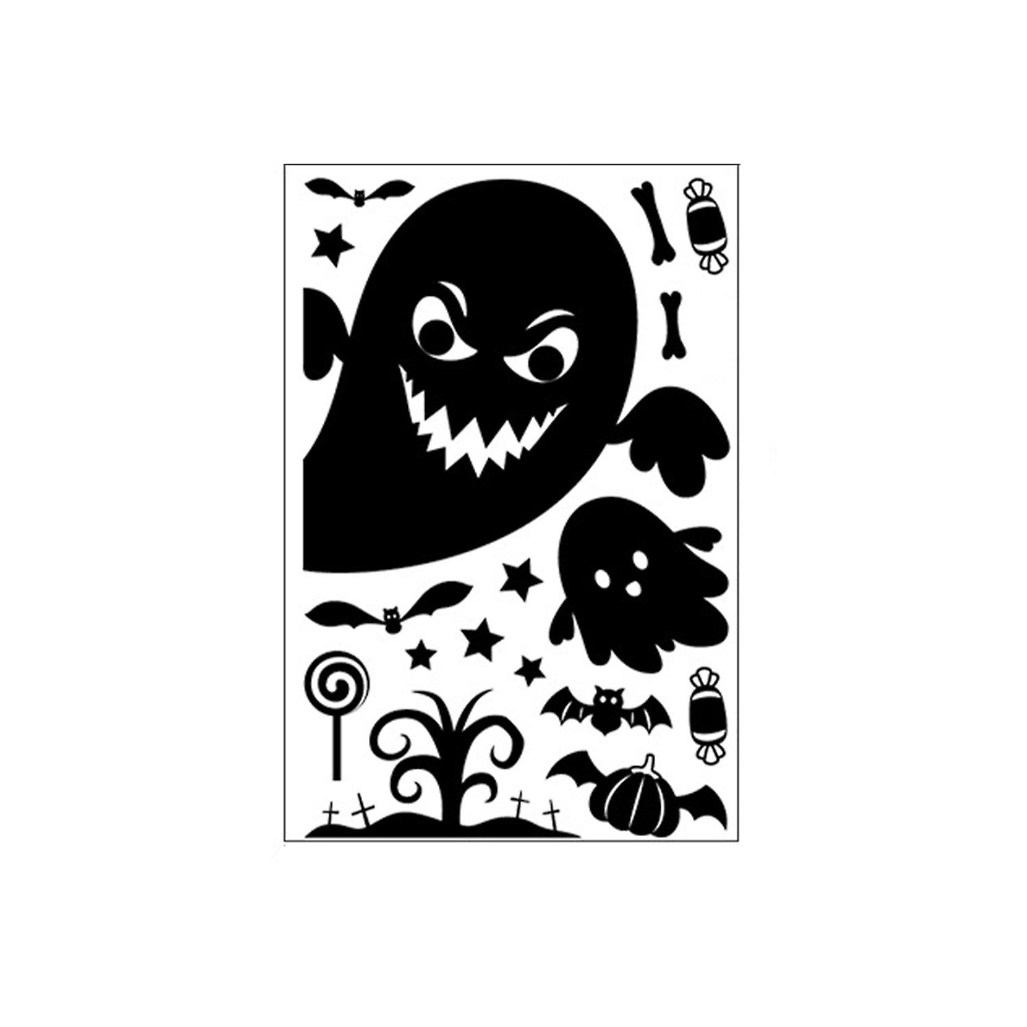 1 Set Halloween Window Sticker Self-adhesive Spooky Ghosts Witches Bats Skeletons Durable Reusable P