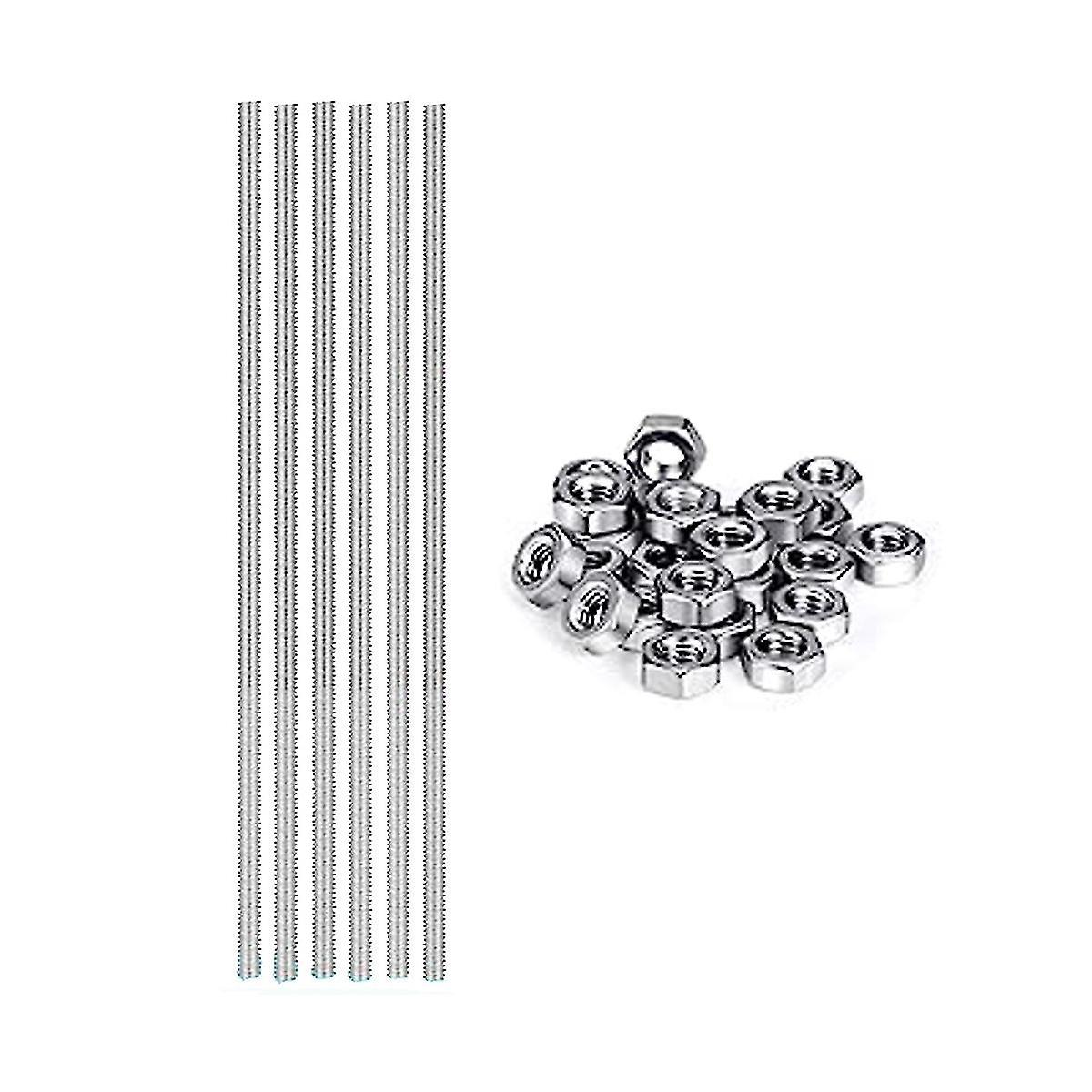 24 Pack tige filetée avec écrous hexagonaux 24 pcs filetages en acier inoxydable goujons tiges 24 pcs écrous hexagonaux (12 pouces)