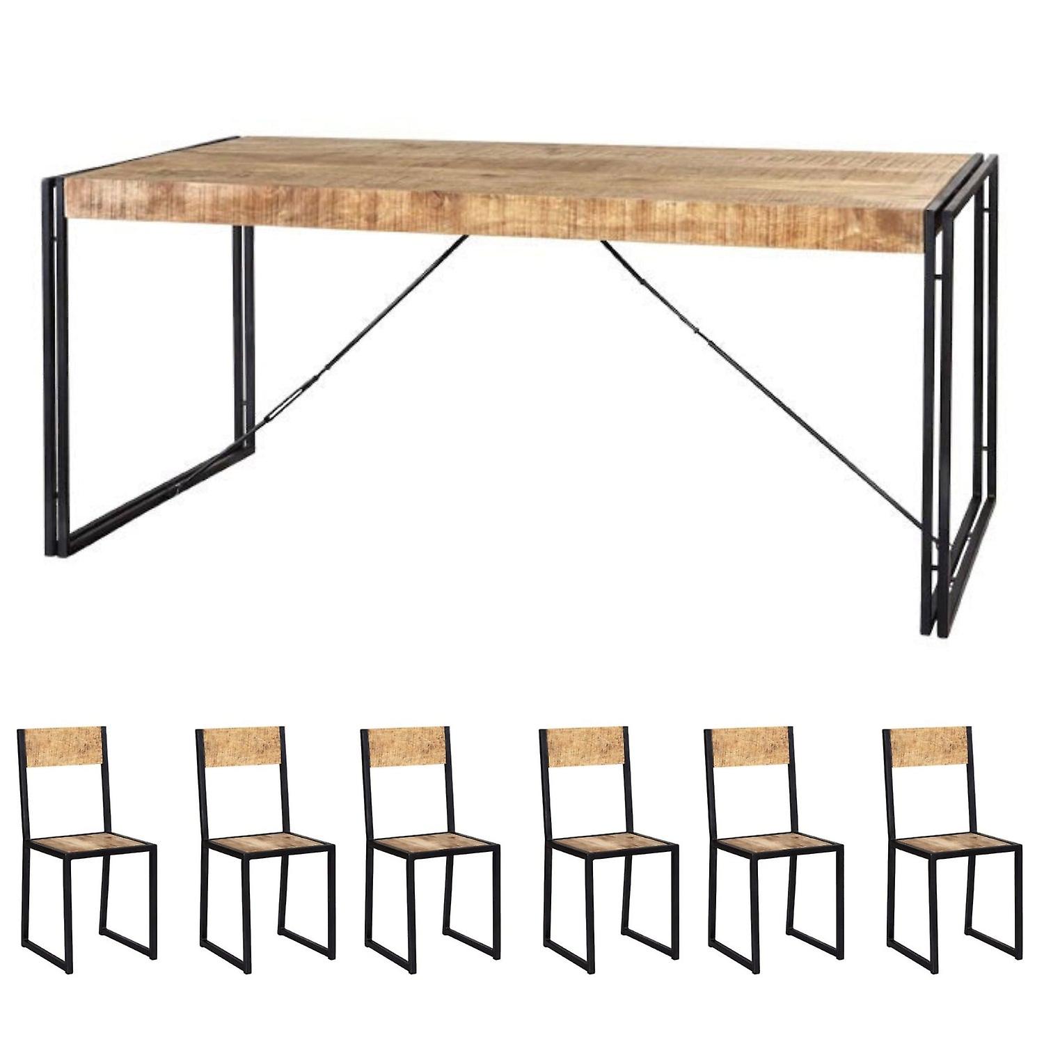 Oldany Industrial Vintage Mintis Medium Dining Table Set With 6 Chairs
