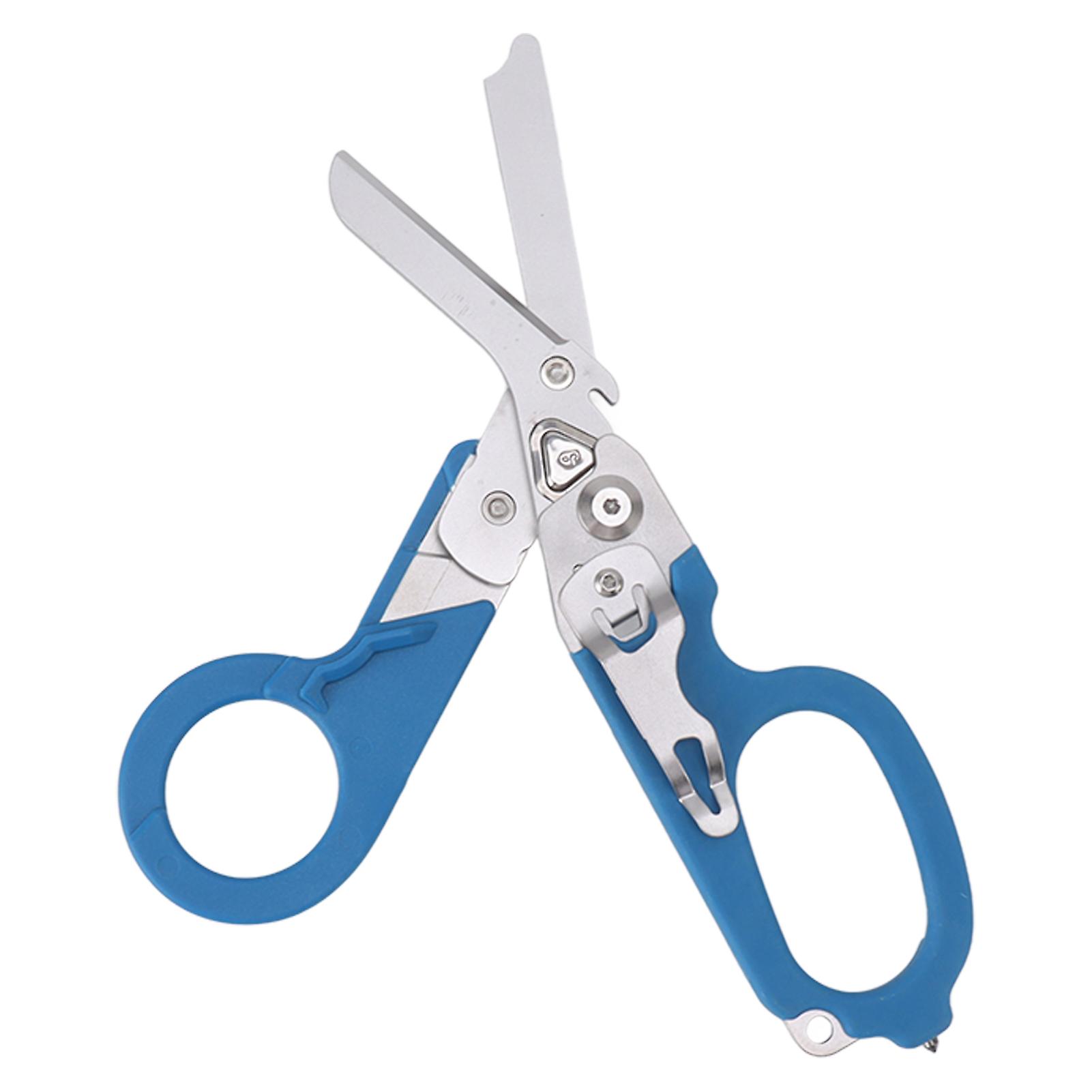 Μπλε πτυσσόμενο ψαλίδι έκτακτης ανάγκης με κόφτη δακτυλίου και διακόπτη γυαλιού για ευέλικτη χρήση
