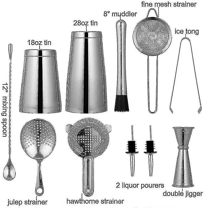 10pcs Stainless Steel Boston Shaker Professional Bartender Kit