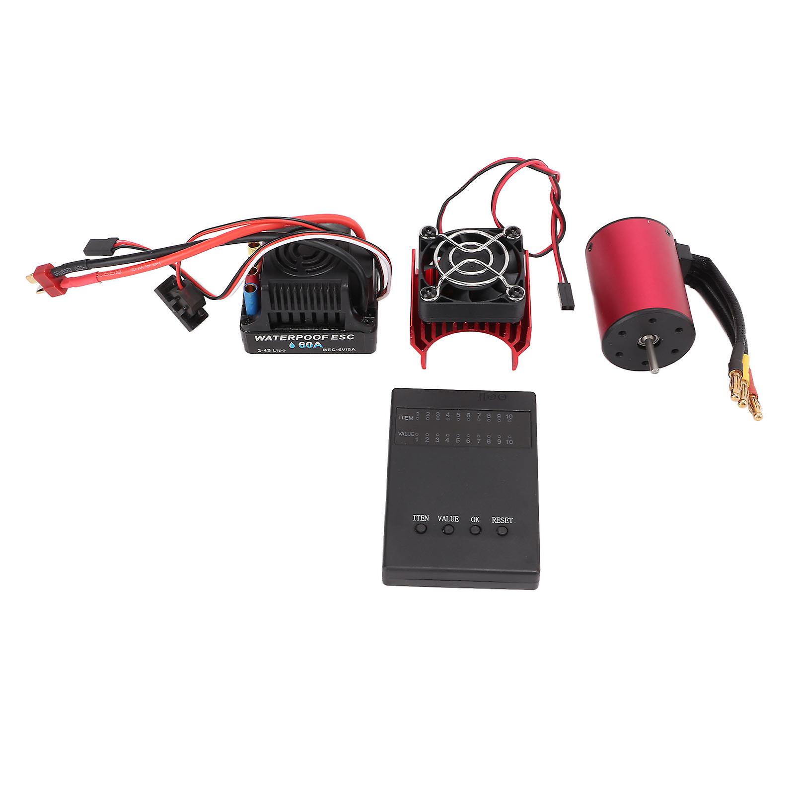 S3650Brushless Motor60AESC Set Waterproof RC S3650 5200KV Brushless Motor Set with 60A Brushless ESC Programming Card and Heat Sink for 1/10 RC Car