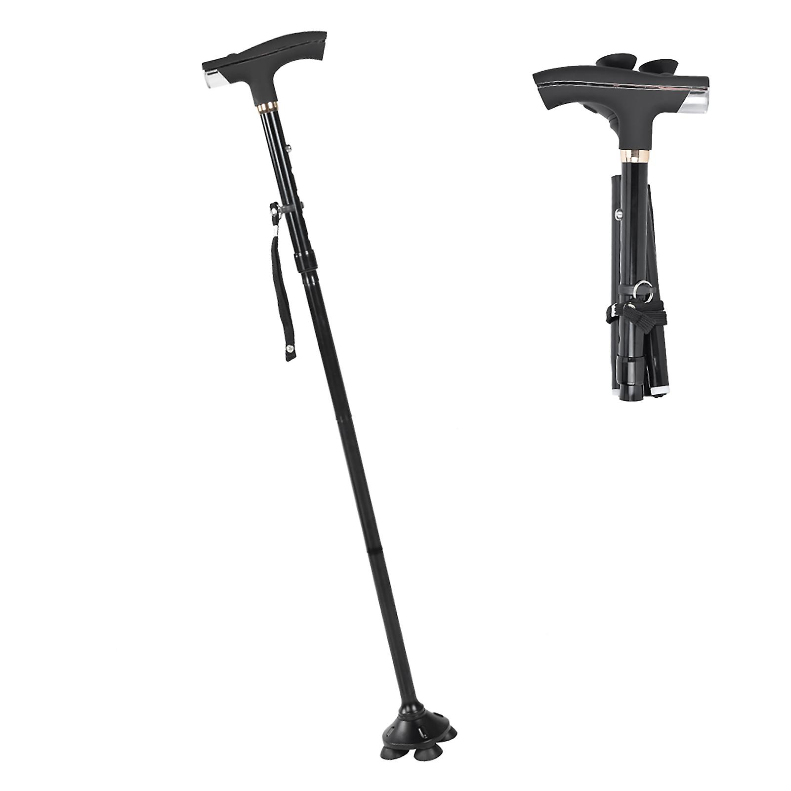 Folding Cane, Portable Aluminium Alloy Frosted Anti-Skid Walking Stick with Ergonomic Handle and Light for Hiking Camping Traveling