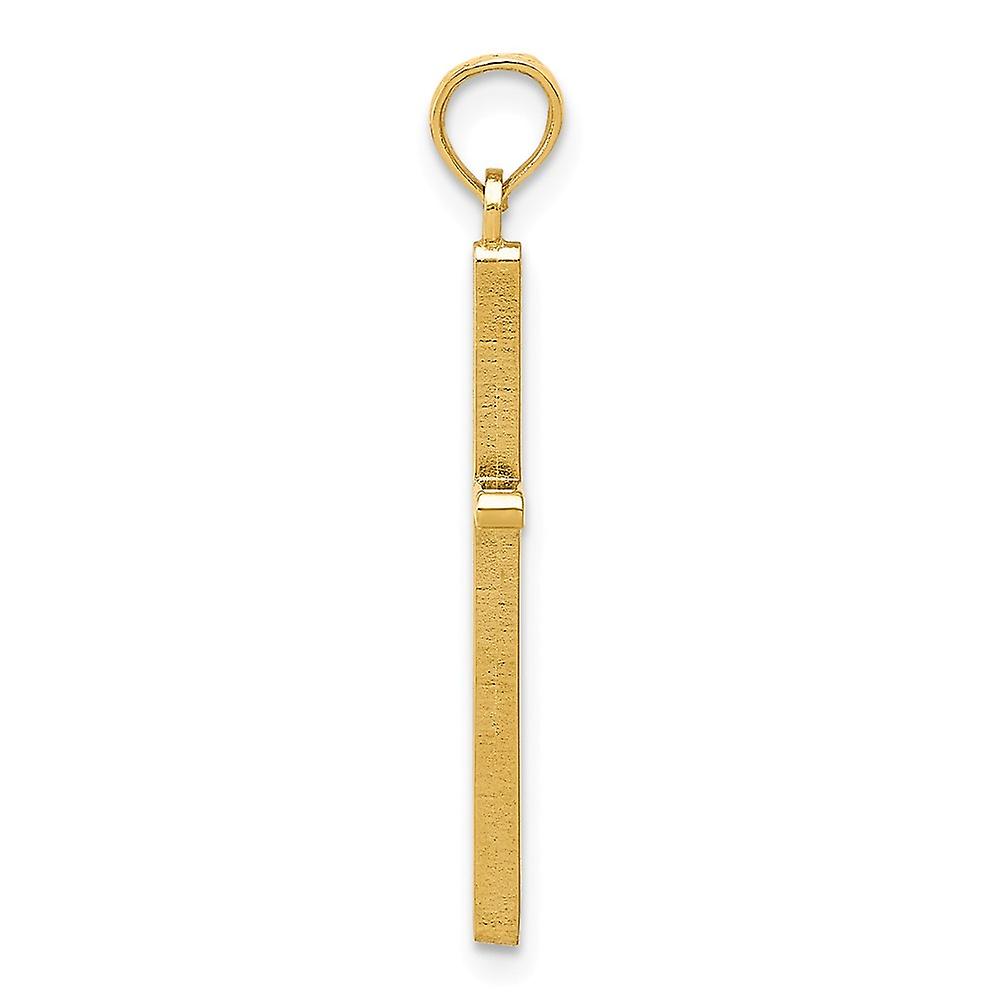 14K Yellow Gold Solid Cross Pendant - Polished Stick Style, 12.5x31.4mm, For Women (Chain Not Included)