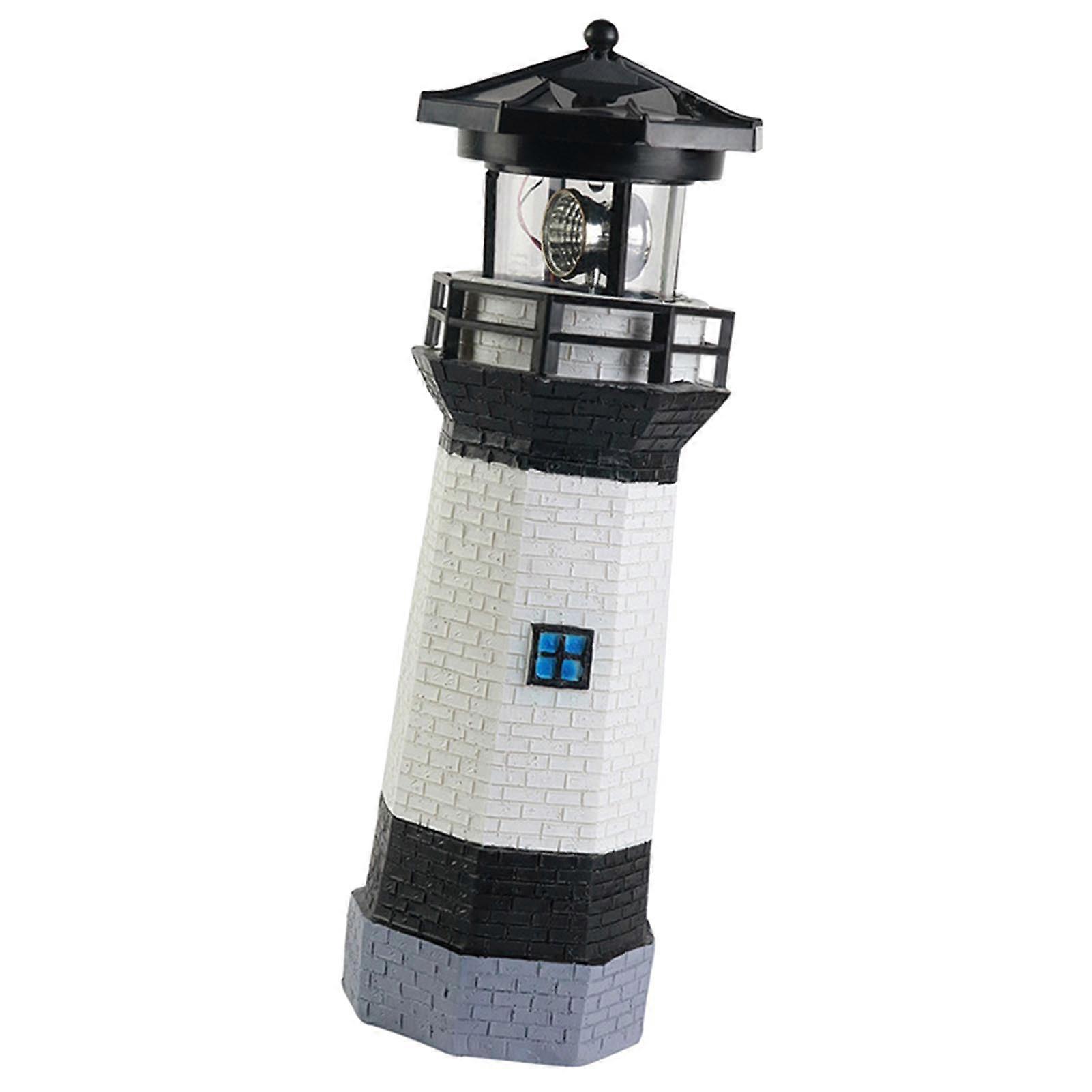 Solar Powered Lighthouse Environmentally Friendly Energy Saving Solar Lighthouse with Rotating Beacon for Garden Decor Black