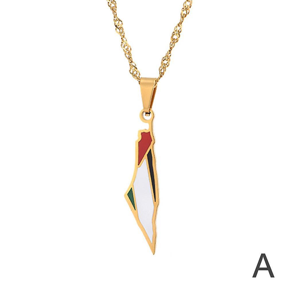 الذهب / الفولاذ المقاوم للصدأ اللون فلسطين خريطة العلم قلادة سلسلة قلادات النساء الرجال