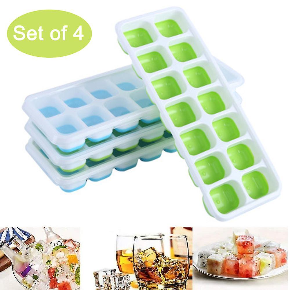 Ice Cube Trays 4 Pack, Easy-release And Flexible Trays With Lid