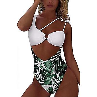 Veeki Womens One Shoulder Cutout Ruched Back High Cut Monokini One Piece Swimsuit, Green Coconut, XL