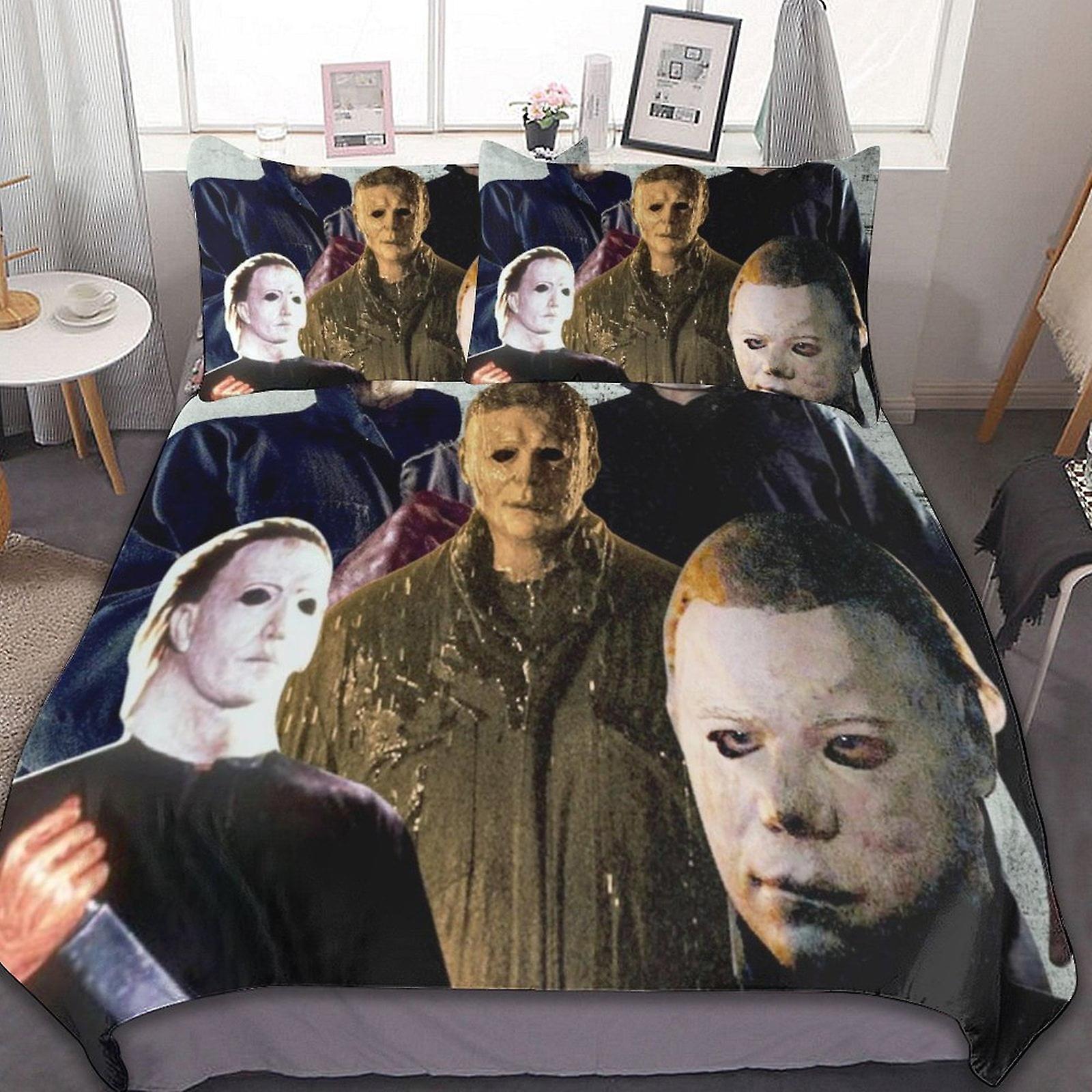 مايكل مايرز هالوين 3 قطع ملاءات السرير مجموعة غطاء لحاف تنفس مع 2 وسادة شام لينة جميع الفصول مجموعة الفراش