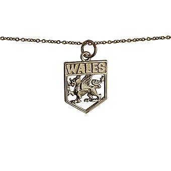 9ct Gold 18x15mm Wales Badge Pendant with a cable Chain 20...