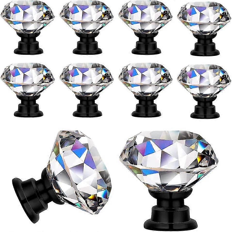 10 Pieces Door Knobs Handles Transparent With Screws30mm (10pcs, Black)