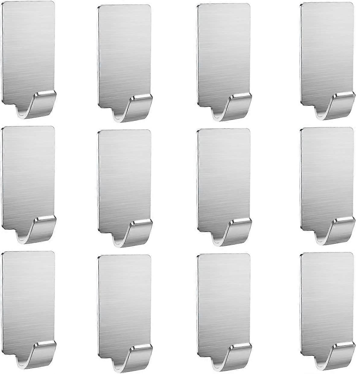 Adhesive Hooks Self-Adhesive Stainless Steel 12 Pcs. Towel Hooks Wall Hooks, No Drilling Rustproof, 2.5*4.3cm