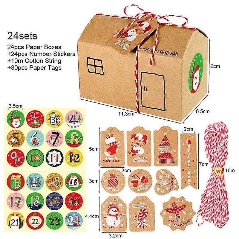 24pcs عيد الميلاد هدية حقيبة علب الحلوى مع ملصق عيد الميلاد زينة زخرفة 2021 Navidad ناتال الأطفال هدية مربع حقيبة السنة الجديدة 2022