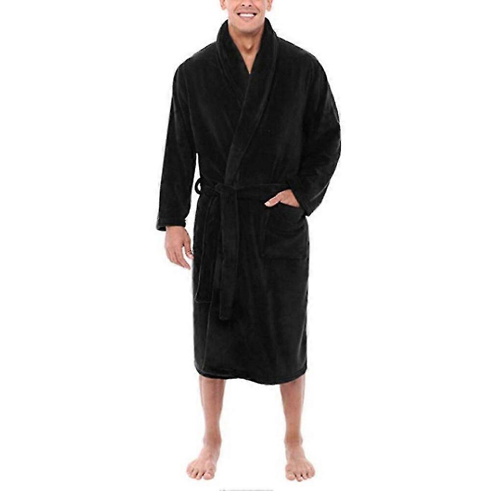 Jianghuo Men Pyjamas Badrock Sjalkrage Fleece Solid Lång Badrock Hemklänning Sovkläder Varma kläder Höstvinterrockar med ficka