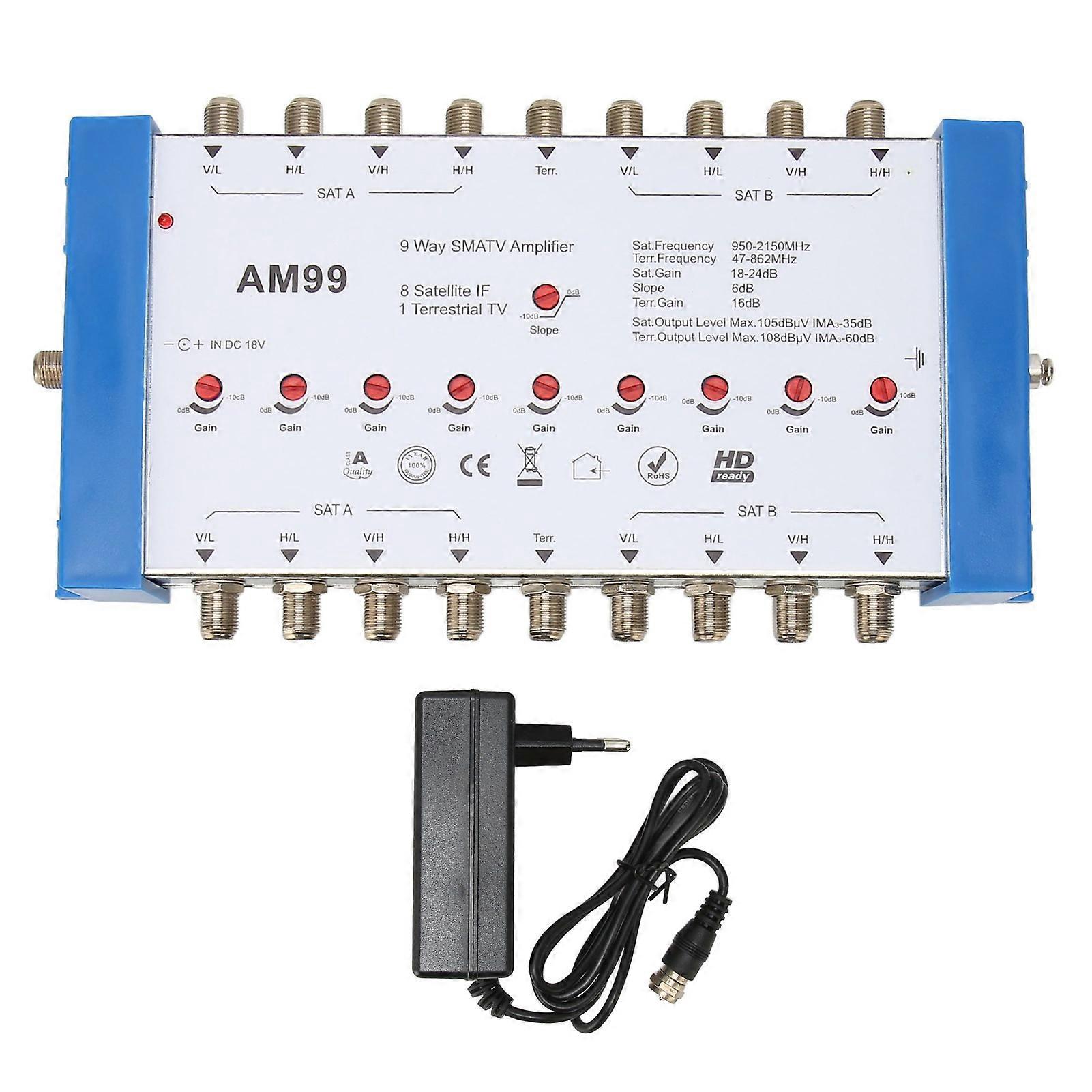 9 Way Smatv Amplifier Professional Plug And Play Satellite Tv Splitter For Indoor Use 100240v Eu Plug