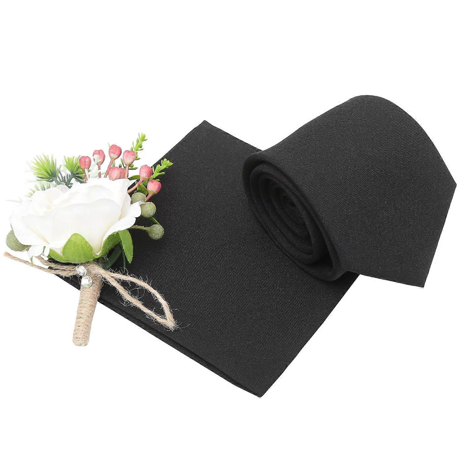 Black Plain Matte Tie And Pocket Square Set