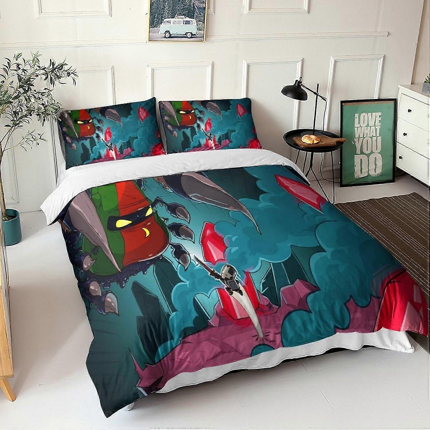 Castle Crashers Duvet Cover Pieces Sets Printed The Castle Not Invited Microfiber Bedding Set with Pillowcase with Zipper Closure for for 135*200 CM