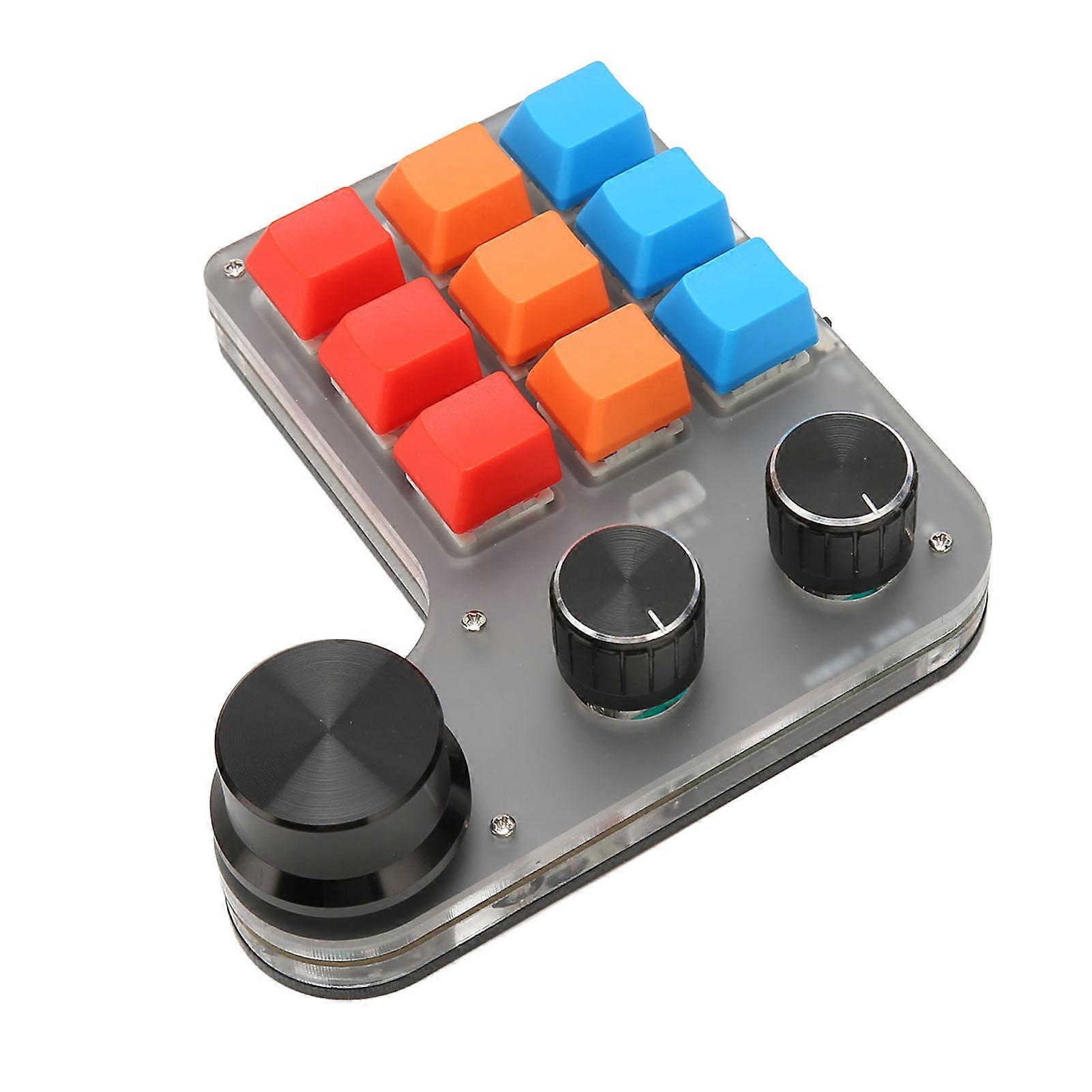 Mini Programmable RGB Backlit Keypad with 9 Keys and 3 Knobs for Gaming and Software