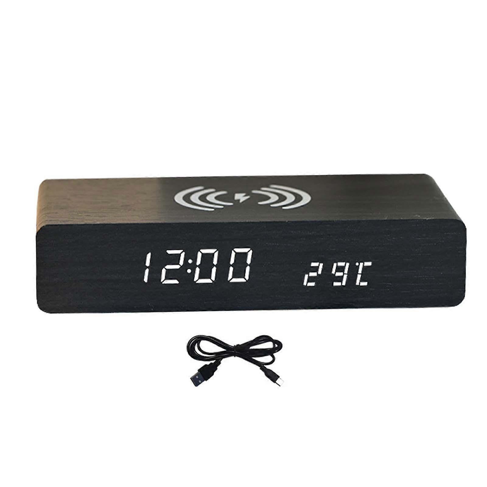 Alarm Clock with Wireless Charging LED Display for Bar Home Decoration Table Black