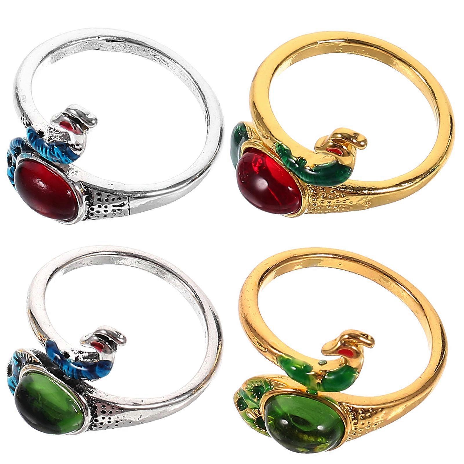 4Pcs Peacock Shape Alloy Knitting Rings Multi-function Crochet Rings DIY Knitting Tools