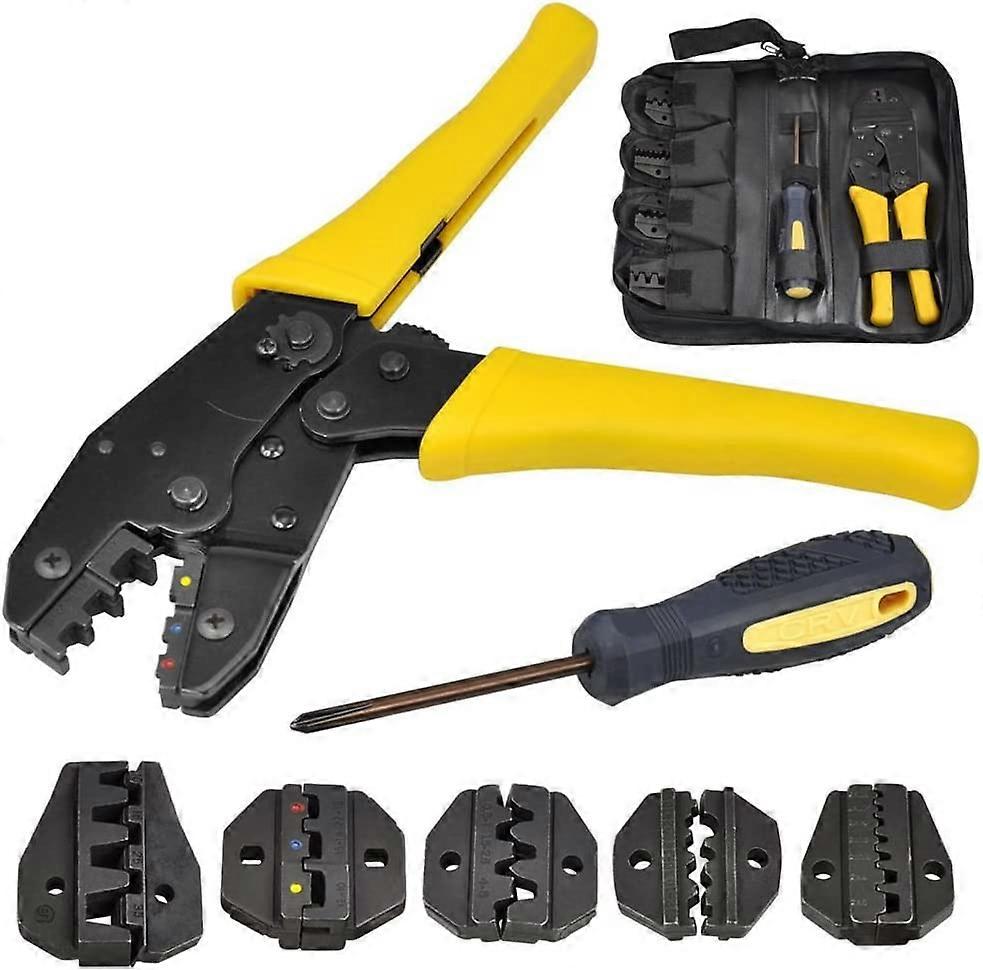 5 in 1 Terminal Crimping Pliers for Insulated and Non-Insulated Connectors with 1 Screwdriver and Cable Crimping Tool Bag