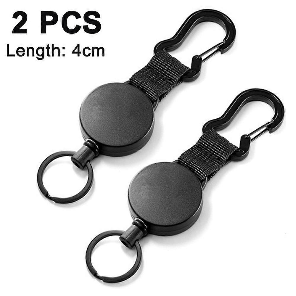 2 pcs Retractable Key Chain Black Elastic Pull Buckle Retractable Key with Steel Wire Rope