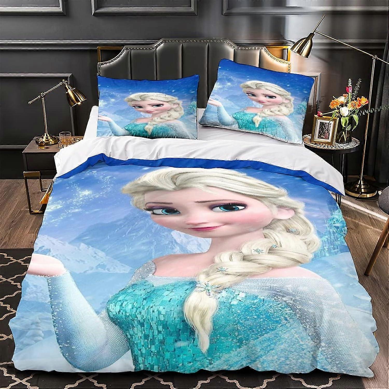 Frozen D Elsa Pattern Bedding Set Duvet Cover Quilt Cover Piece Sets with Pillowcases Suitable for Boys Girls, with Iron 135*200 CM