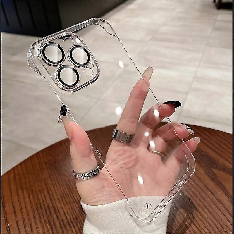 Ultra Thin Clear Plating Hard Case with Camera Lens Protector for iPhone 16/15/11/12/13/14 Pro Max Transparent