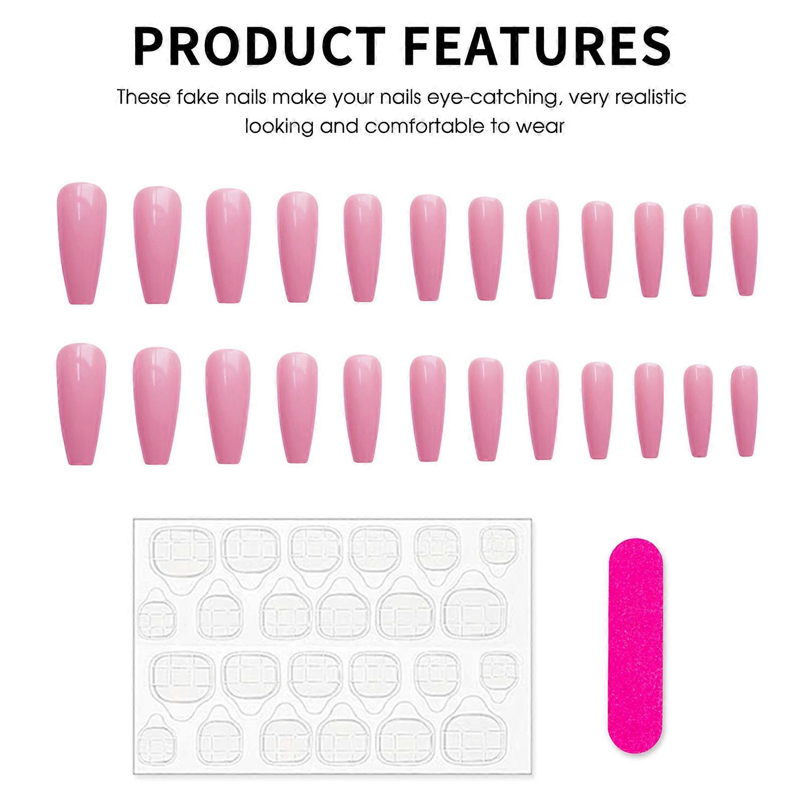 Solid Pink Long Artificial Nails Finger Odorless Provides a Comfortable Experience for Stage Performance Wear