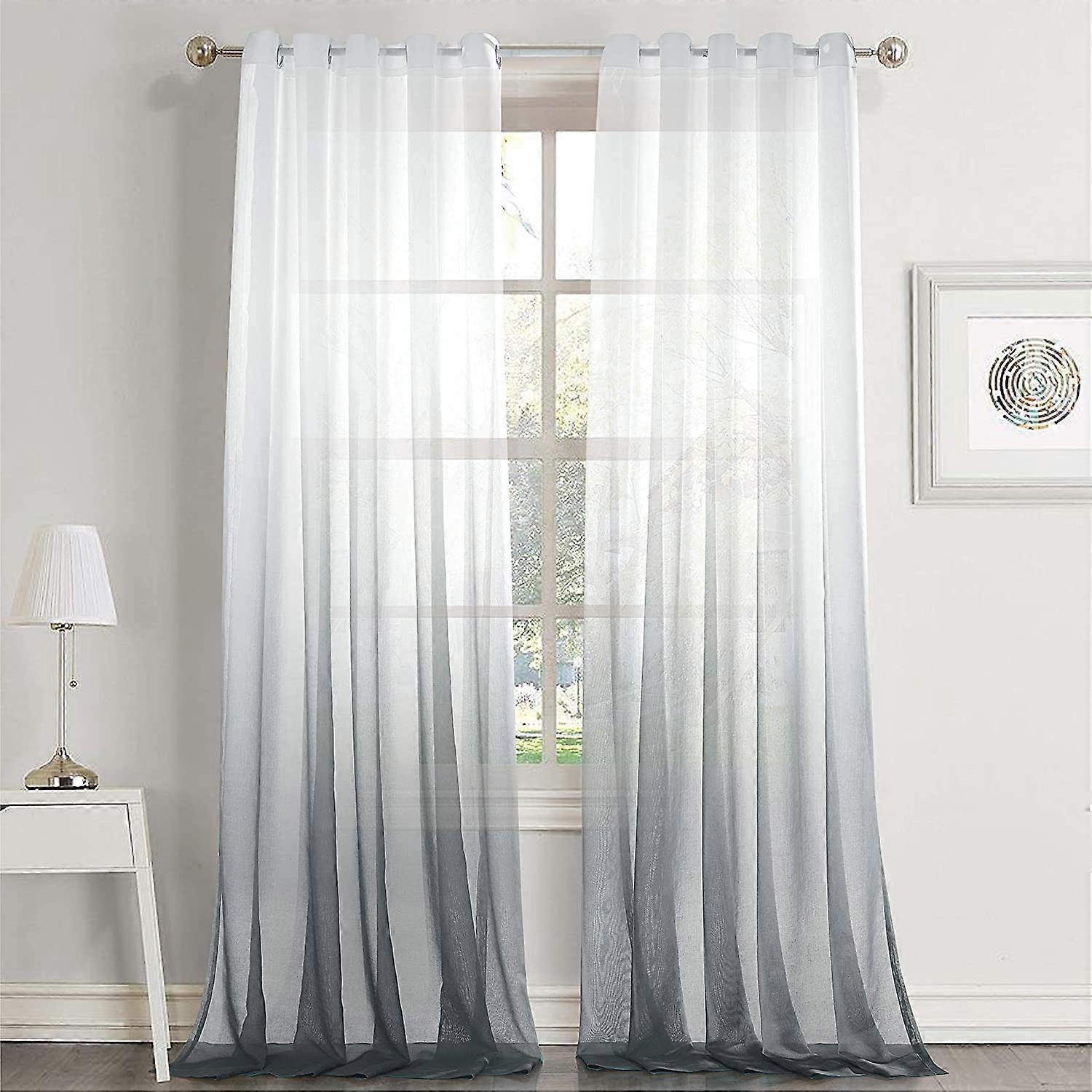 Cortinas transparentes Blanco gris Puro Ombre Gradiente Ojal puro puro  elegante decoración de la ventana, image size:1500x1500
