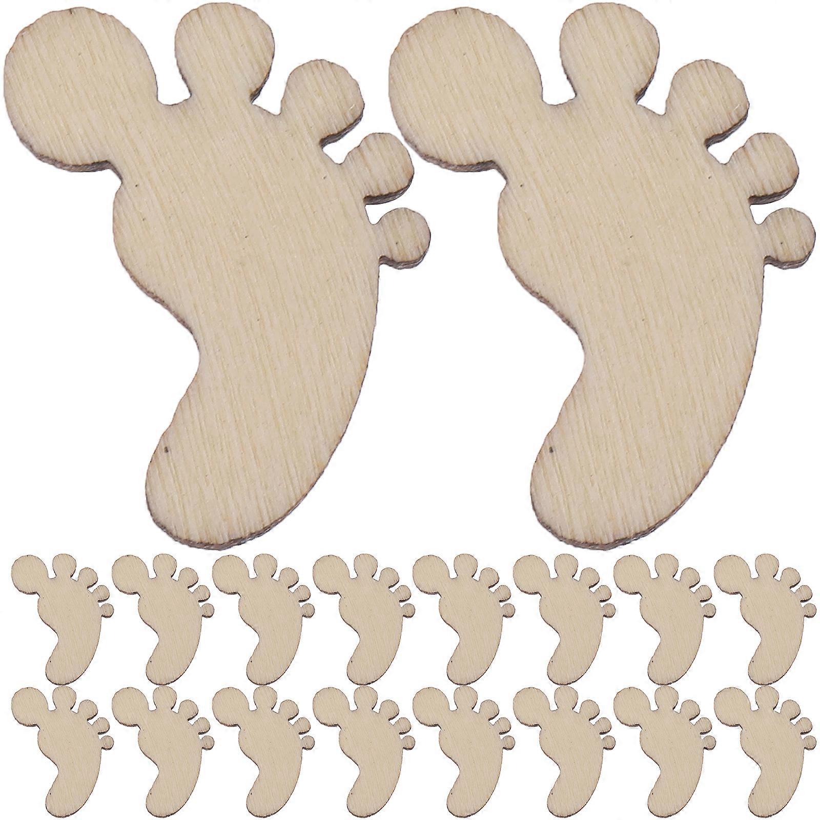 100pcs Cartoon Foot Shape Wooden Pieces Cutouts Craft Embellishments Wood Ornament Manual Accessories for DIY Art