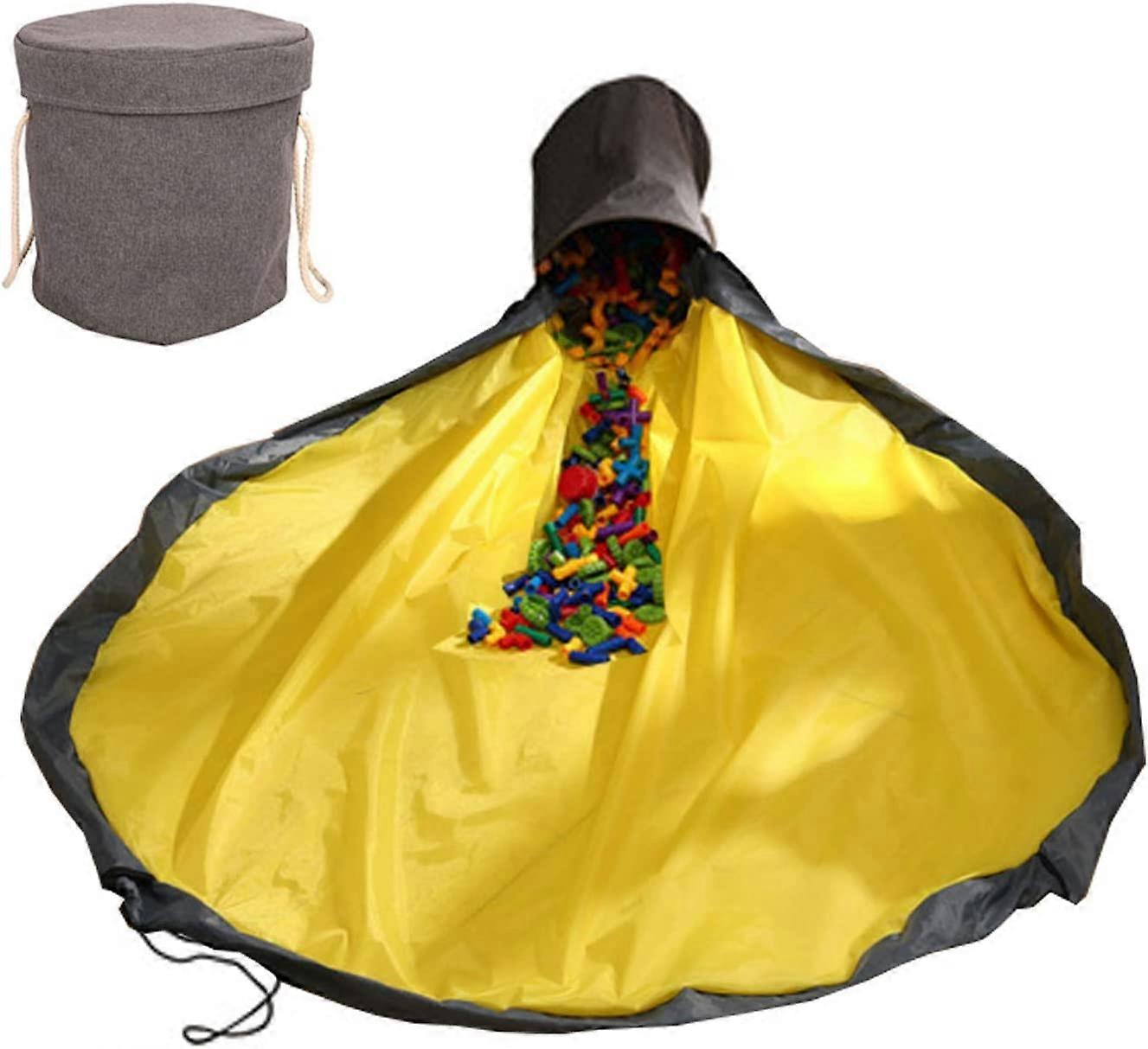 ZK- Foldable toy storage basket with playmat for kids, toy storage bucket with drawstring for quick organization and storage of children's toys