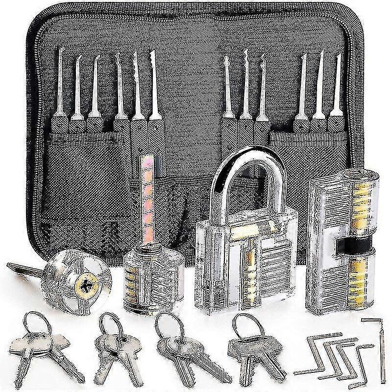 Lockpick Kit, 26 Lockpick Kit Training Tools With 4 Transparent Locks For Beginners And Professional Locksmiths (black)