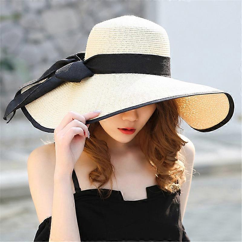 Womens Sun Straw Hat Wide Brim Summer Hat Foldable Roll up Floppy Beach Hats for Women