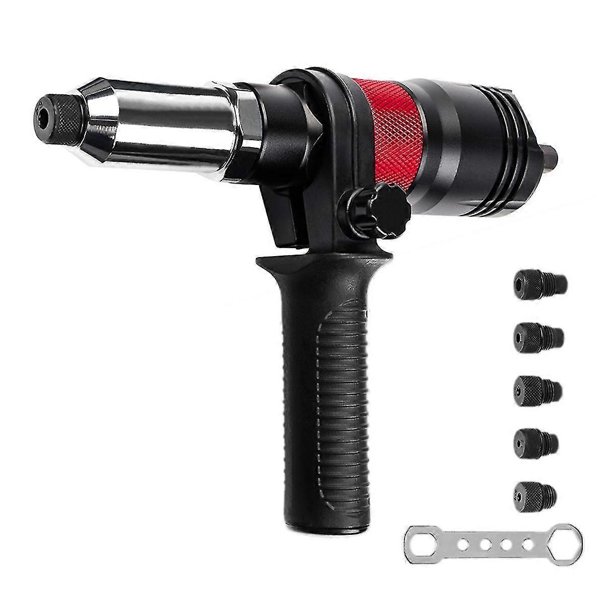 2.4-6.4mm Adattatore per dado per rivetti elettrici Rivettatura automatica per chiodo Strumenti di rivettatura a batteria con chiave e maniglia