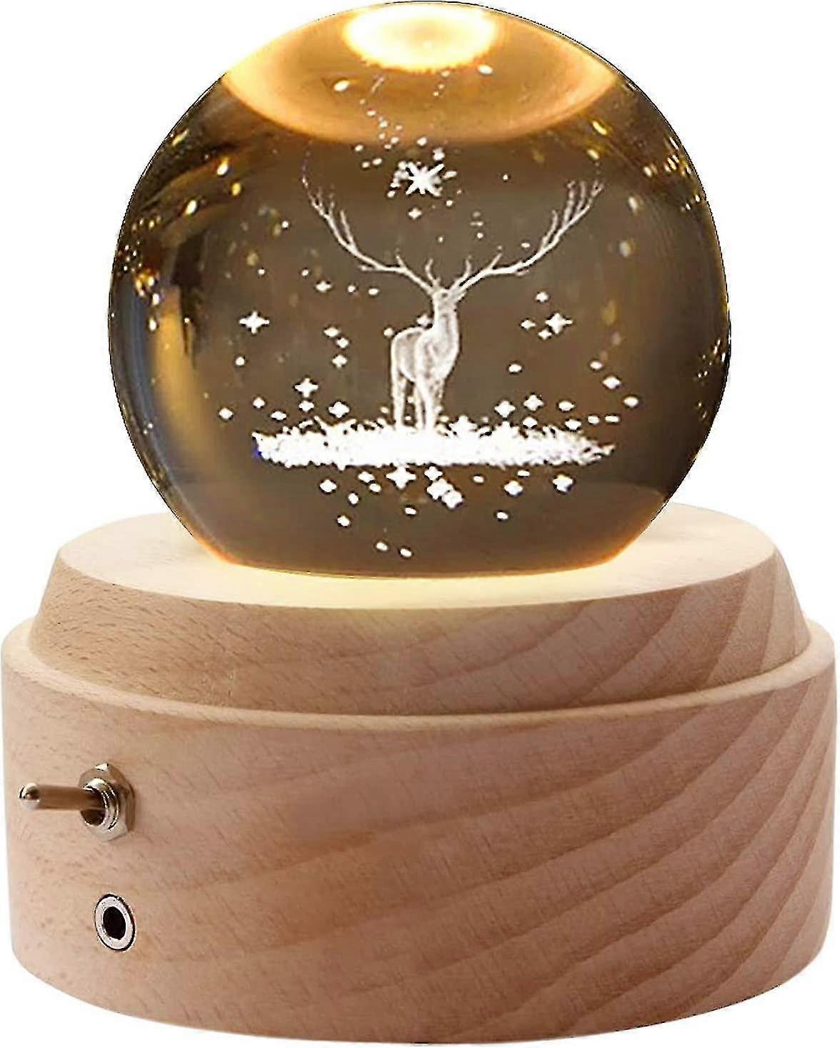 Crystal Ball Music Box, 360 Rotating, Wooden Base, Glow At Night With Projectionirthday Party Valentine's Day Christmas Mother's Day @bugu