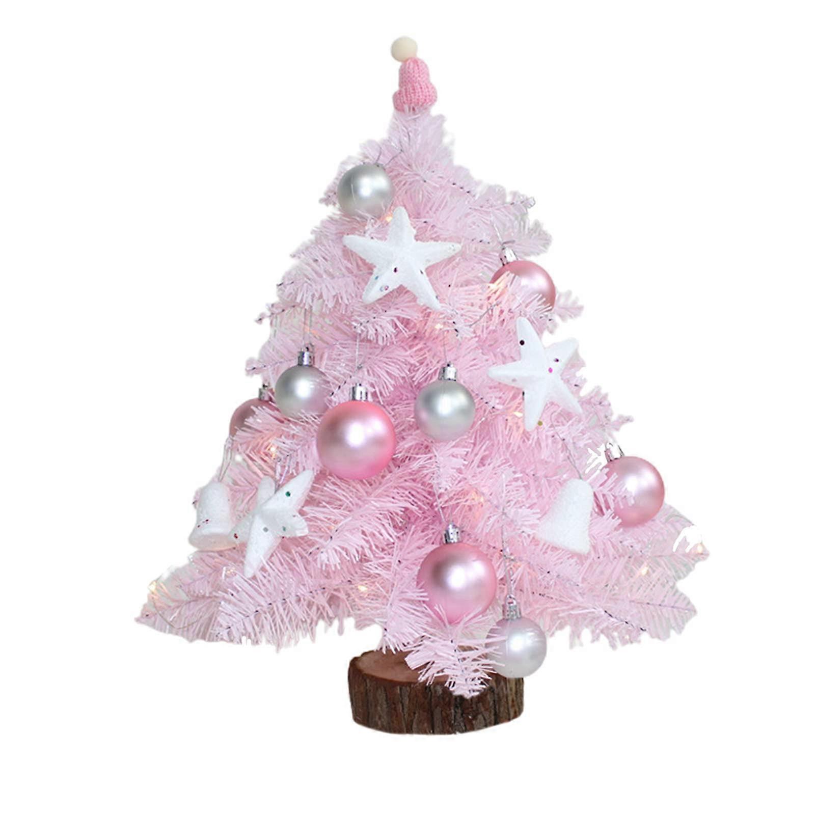 Tabletop Christmas Tree, Mini Pink Christmas Tree Small Artificial Xmas Tree with Led Lights and Glitter Balls Xmas Pine Tree for Christmas Decor,45cm
