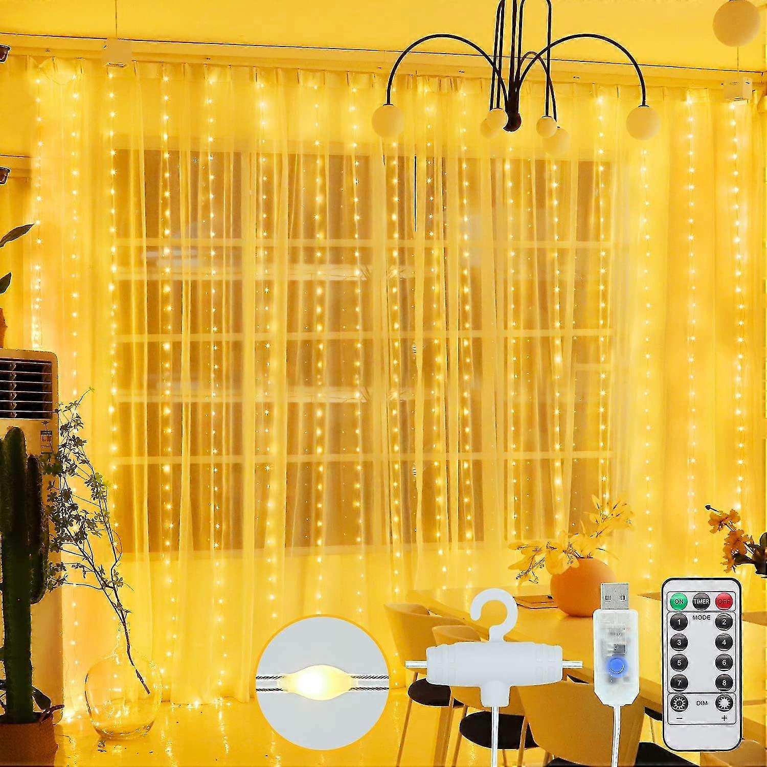 Curtain Lights - 300 Led 3m*3m Curtain String Lights Usb Indoor Christmas Curtain Lights With Remote Control 8 Modes Ip65 Waterproof Light Decoration