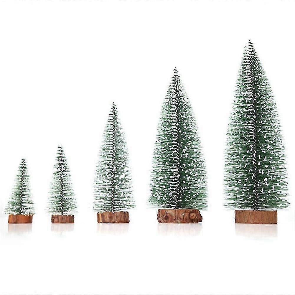 Mini Christmas Tree Small Pine Trees on the Wooden Base Home Desktop Decoration
