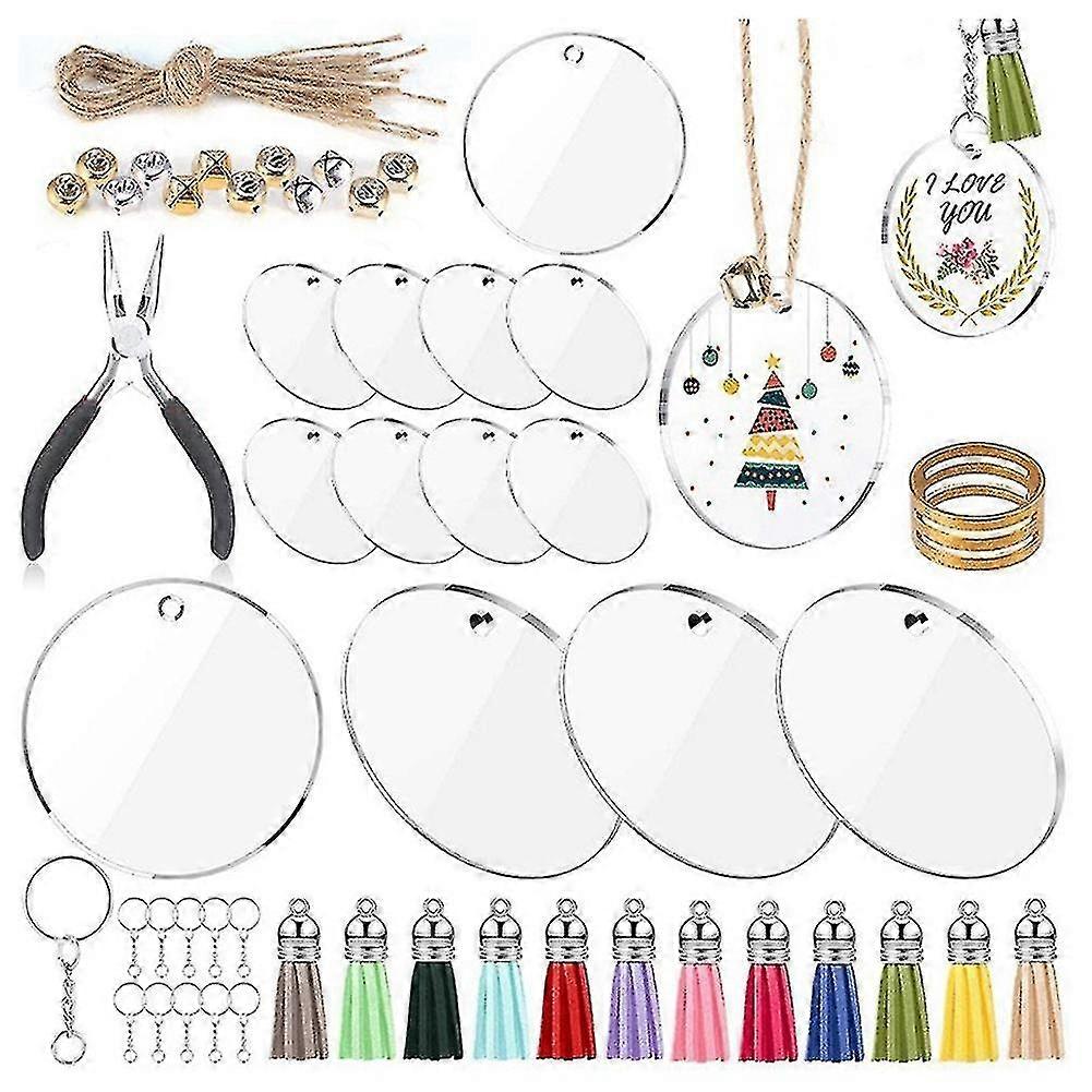 74pcs Acrylic Transparent Circle Discs,with Tassel Pendant