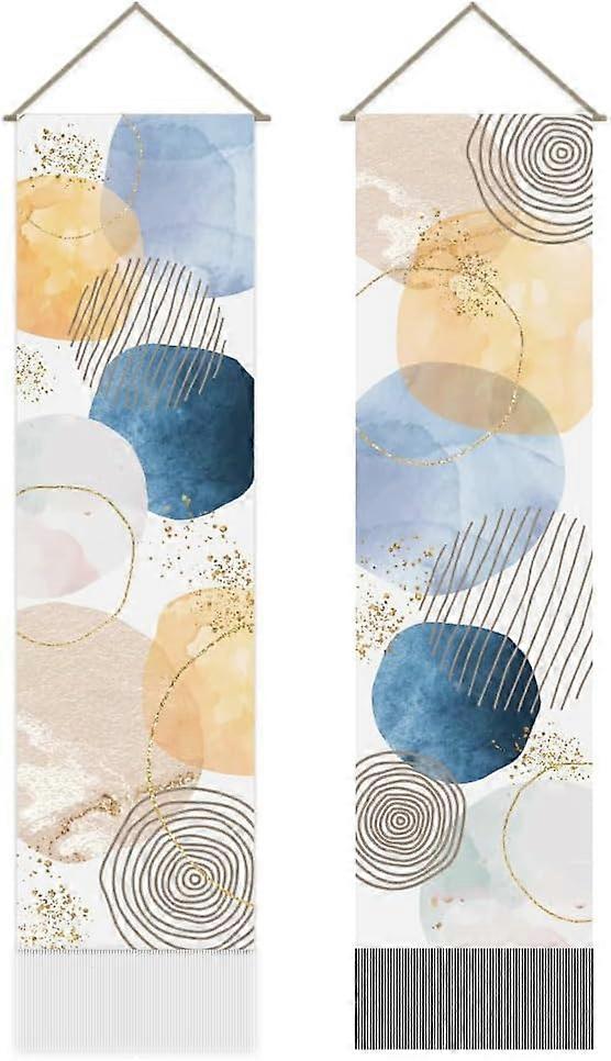 2Pcs Minimalist Line Tapestry Watercolor Circle Long Vertical Tapestry Wall Hanging Abstract Shape Tassel Wall Tapestry Mystic Aesthetic Tapestry for