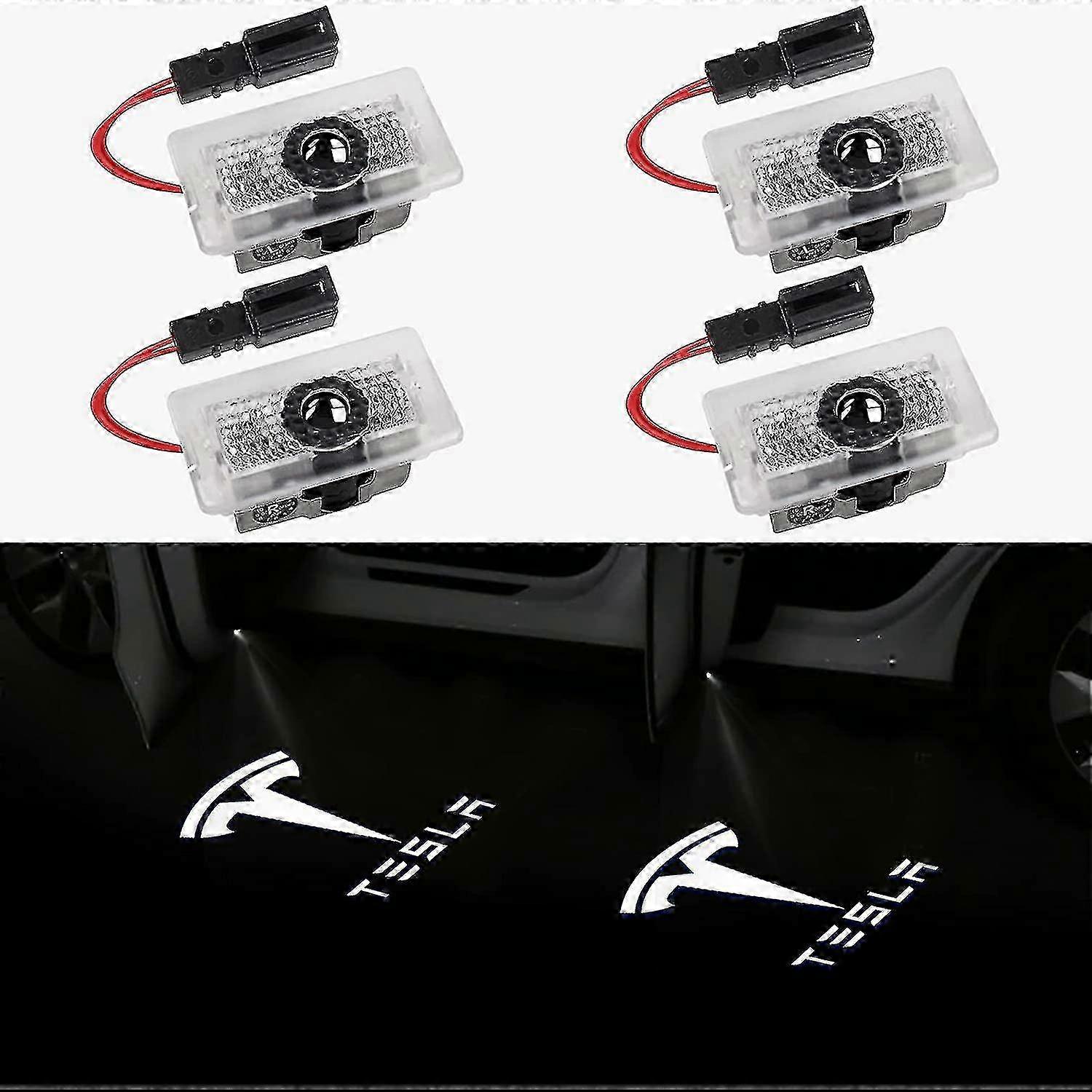 Tesla Model 3 Model Y Model S Model X Car Door Logo Projector Light, 4 Pcs/pack