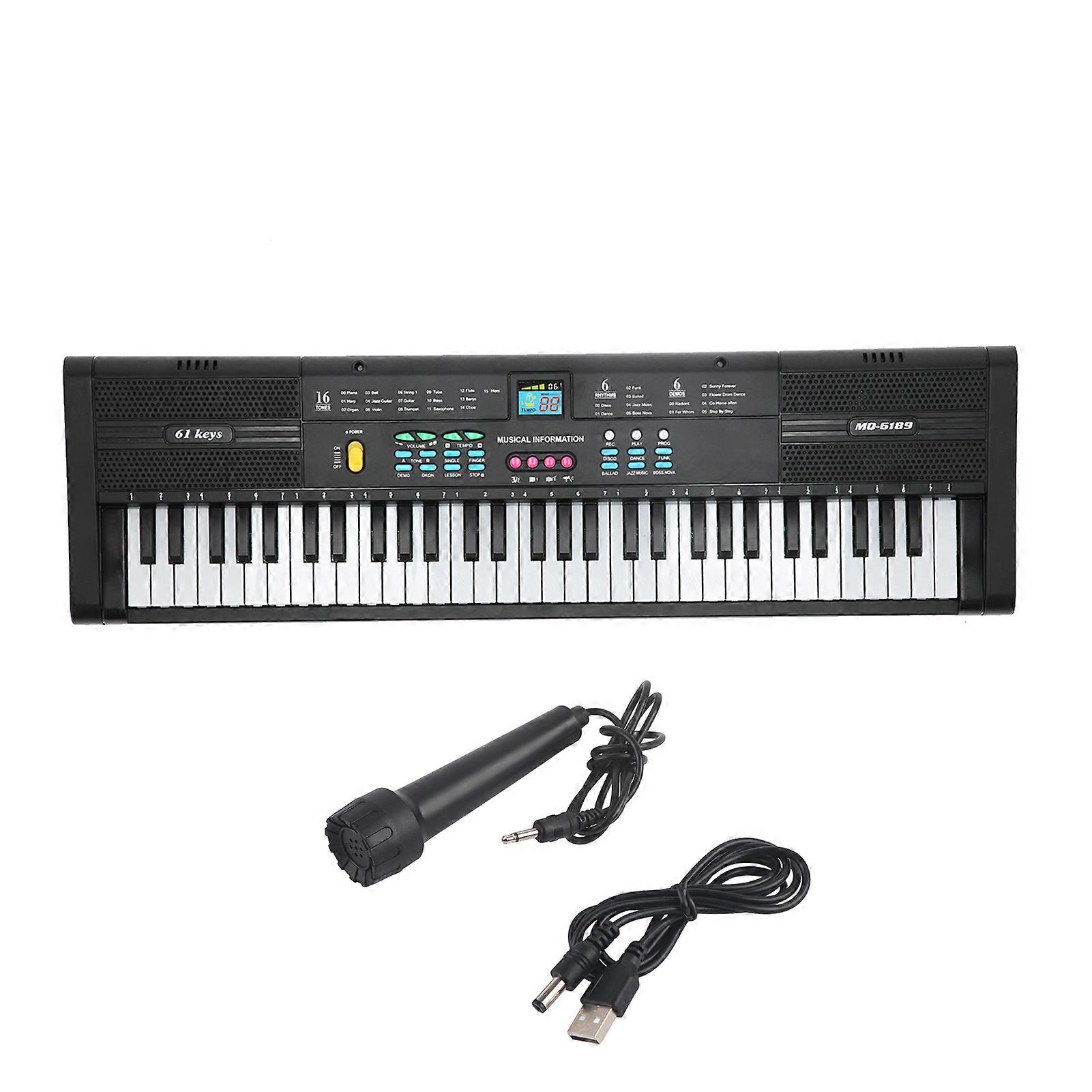 Teclado Piano Instrumento 61 Teclas Elétrico Multifuncional com Cabo USB Microfone MQ6189
