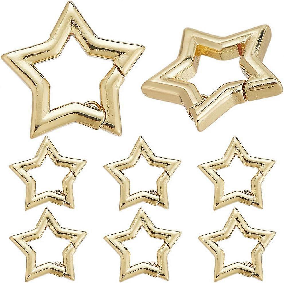 1 Box 6Pcs Trigger Spring O Rings Real 18K Gold Plated Brass Star Key Ring Clip Small Mini Purse Ring Clips Keyring Buckles Spring Snap Hooks for Jewe