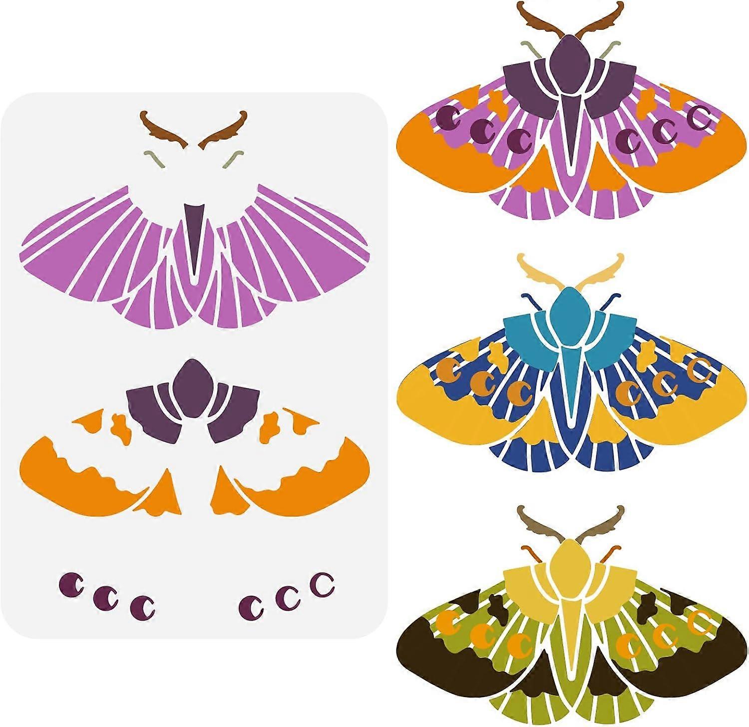 Layered Moth Stencil 8.3x11.7inch Plastic PET Painting Stencil Moth Drawing Template Moon Phase Stencil Animal Theme Stencil Reusable Stencil for Home