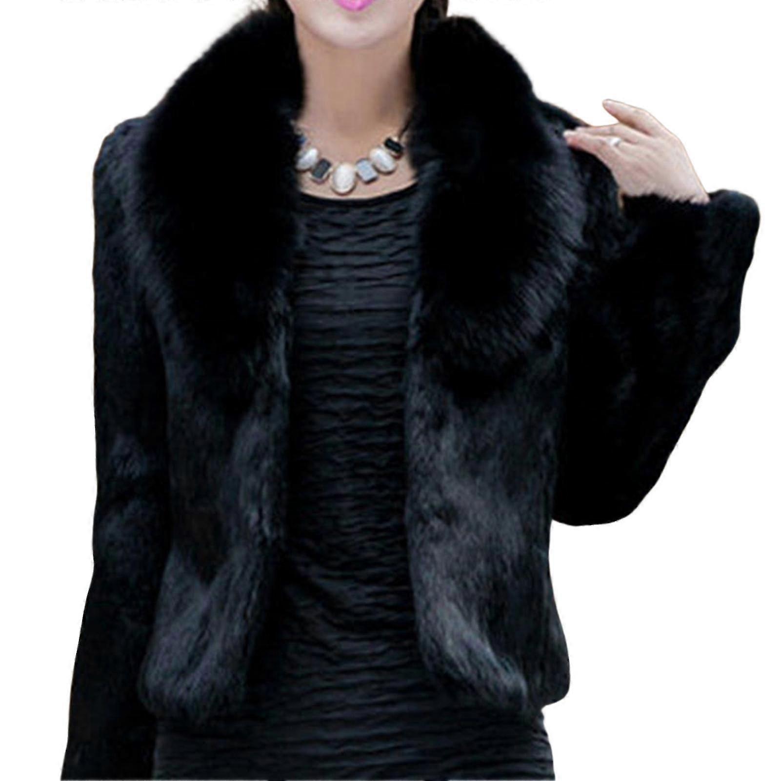 Kvinnors Faux Fur Plysch Coat Långärmad Fluffig Turn Down Krage Ytterkläder För Kvinnor Formell daglig festboll