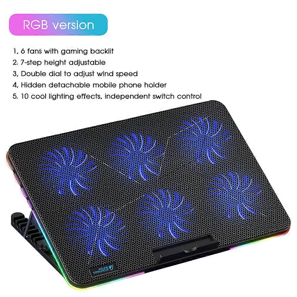 Luftkylare bärbar dator Stativ Gaming Notebook Radiator med 6 fläktar Datorkylare Fläktbas stum Lämplig för 12-17 tums kyldyna