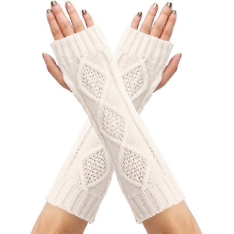 Knitted Fingerless Mittens Solid Color Gloves With Thumb Hole Crochet Mittens